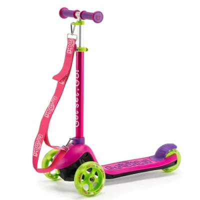 Imagen de Trunki patinete plegable de 3 ruedas para niñas con correa remolque y transporte bolsa almacenamiento Altura manillar ajustable Pequeño rosa niños 2 a 6 años (56 x 28
