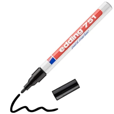 Imagen de edding 751 marcador de tinta opaca negro 10 rotuladores punta redonda 1 2 mm para metal, vidrio, piedras o plástico resistente al calor, permanente, no mancha, impermeable