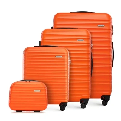 Imagen de WITTCHEN Maleta de Viaje Equipaje Mano Cabina ABS con 4 Ruedas giratorias Cerradura combinación Asa telescópica Groove Line Set Maletas Naranja
