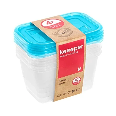 Imagen de keeeper Set de 4 Fiambreras, x 750 ml, 15,5 10,5 8,5 cm, Fredo Fresh, Azul transparente