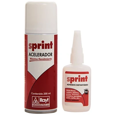 Imagen de Rayt 607 99 SPRINT KIT Adhesivo instantáneo de cianoacrilato, uniones rápidas y súper resistentes en segundos. Plástico, caucho, goma, metales, porcelana + ACELERADOR tapaporos, 50g 200ml