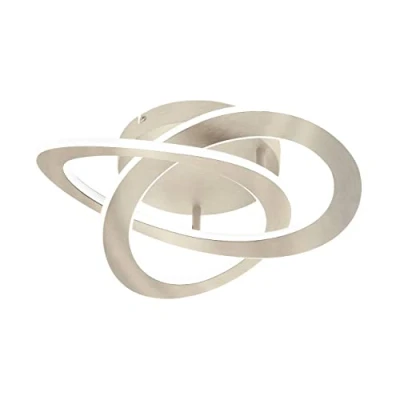Imagen de Eglo LED lámpara de techo Rolimare, pendiente con anillos curvos, luminaria para sala aluminio en níquel mate y plástico blanco, luz blanco neutro