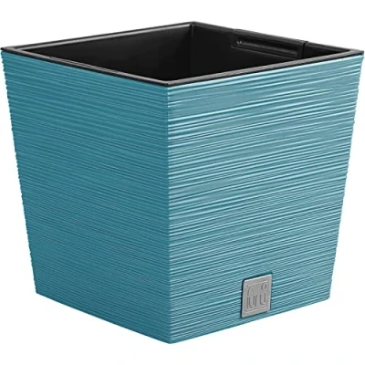 Imagen de Macetero color azul escandinavo, con depósito, colección FURU, de 24 x 23,5 cm, capacidad 7,5 L.