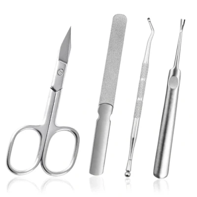 Imagen de iLamvie Tijera Para Uñas,4pcs Tijeras Manicura Uñas Profesionales,Tijeras Cutícula, Juego De Curva Extra Afiladas, Belleza Cejas, Uñas,Nariz Vello