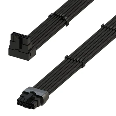 Imagen de LINKUP AVA Cable de Alimentación Alta Corriente 600W PCIE 5.0 16Pin (12+4) con Ángulo Izquierdo┃Tipo Moldeado y Soldado 16AWG Funda┃Compatible RTX4000 RTX3000 FE┃70cm Negro