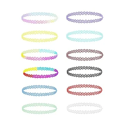 Imagen de IERCZA 12 Piezas Collar Elástico, Juego de Cadena Gargantilla,Collar Arco Iris Gargantilla Collares Joyería Moda Bisutería para Niñas Niños Mujer Goma Elástica Plástico
