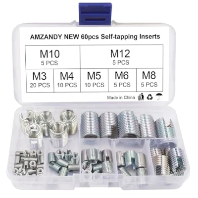 Imagen de 60 Piezas Insertos Roscados M3 M4 M5 M6 M8 M10 M12,Tornillo Inserto Ranurados Inserciones de Rosca Autorroscantes, Herramientas Reparación Roscas