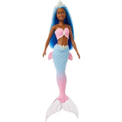 Imagen de Barbie Sirena Muñeca con Pelo Azul, Cola ombré, Corona Blanca y Aletas esculpidas, Juguete +3 años (Mattel HGR12)