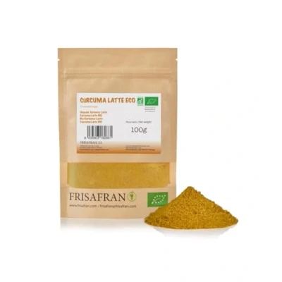 Imagen de FRISAFRAN Cúrcuma Latte en Polvo 100g Ecológica Mezcla para leche dorada curcuma Orgánica Superalimento Orgánico te de antioxidante