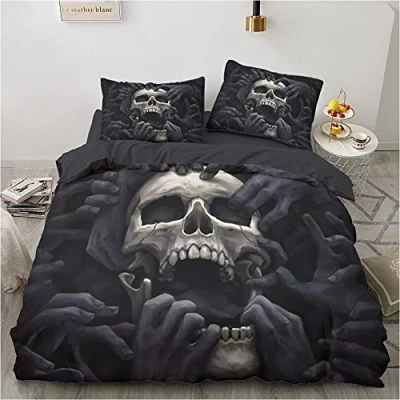 Imagen de Luowei Juego de ropa cama 220 x 240 cm, diseño calavera gótica, funda nórdica suave microfibra y 2 fundas almohada 80 con cremallera