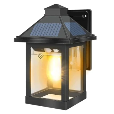 Imagen de Moman Farola Solar Exterior, Luz Exterior con Sensor de Movimiento 3 Modos 2200mAh Foco Vintage Pared al Aire Libre IP65 Impermeable para Garaje Jardín Patio,