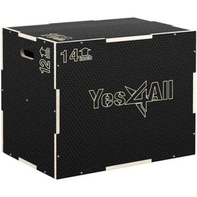 Imagen de Yes4All CFL8 3 en 1 Caja de Madera con Superficie Antideslizante, 40.6 cm x 35.5 30.4 cm, Plataforma Pliométrica para Entrenamiento Salto, Cajas Salto Gimnasio Casa
