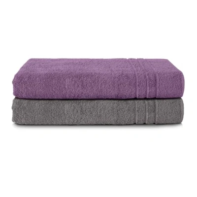 Imagen de Komfortec Toallas de baño, 100% algodón, Secado rápido, 70 x 200, Gris y Morado