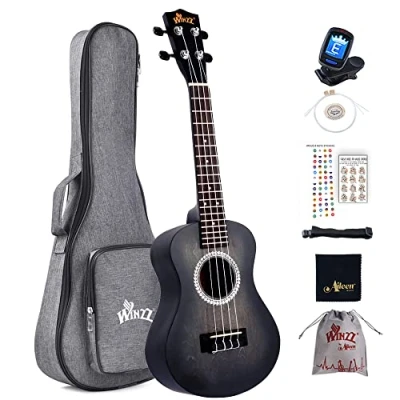 Imagen de Winzz Ukelele Concierto Principiante para Adulto, Diseño de Color Único 23 Pulgadas Negro