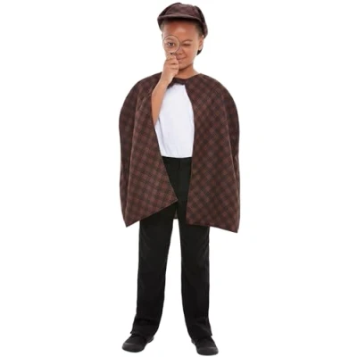 Imagen de Smiffys Kit de detectives, Marrón, con capa, sombrero y lupa
