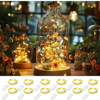 Imagen de Cadena de Luces LED, 12 x 2m 20 Mini Cadenas Alambre, Funciona con Pilas, para Manualidades, Pequeñas Luces, Resistente al Agua, Fiestas, Navidad (Blanco Cálido)