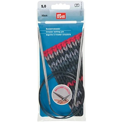 Imagen de Prym Agujas de tejer circulares MS 212164, 80 cm, 5 mm, color plateado, latón, mm