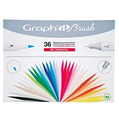 Imagen de GRAPH&#039;IT Brush Set de 36 rotuladores alcohol doble punta para manga e ilustración, extrafina y pincel Imprescindible
