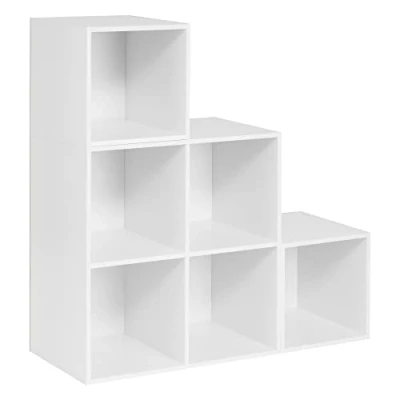 Imagen de WOLTU Estanteria Libreria con 6 Compartimentos, de Almacenamiento Madera, para Salon, Estudio y Oficina, Blanco+Roble Claro, 90x30x90 cm SK027ws