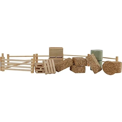 Imagen de Kids Globe Farming 610253 Juego de Accesorios (con Vallas, Cajas Patatas y palés, 19 Piezas Madera, 1:32), Carbón