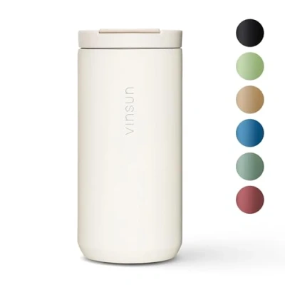 Imagen de VINSUN Taza Termo Cafe para llevar 380ml Vaso Termico Acero Inoxidable Prueba de Fugas, sin BPA, Frío y Caliente Termica con Tapo Coche, Viaje, Oficina