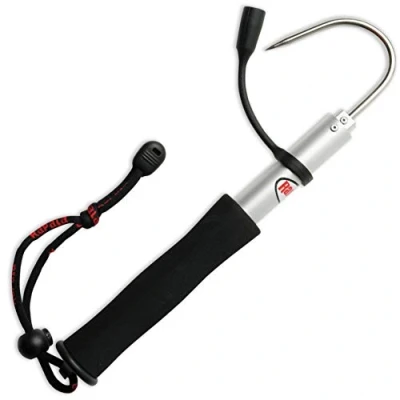 Imagen de Rapala Telescópico ProGuide Fishing Gaff Garfio Aluminio Material de Pesca Ligero con Protector Anzuelo, Unisex Adult, Gris/Negro, 60cm Extendido y 25cm Plegado