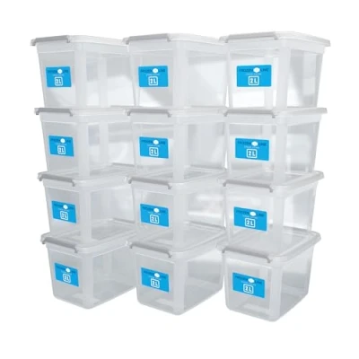 Imagen de ATHLON TOOLS 12 cajas de almacenamiento 2 litros con tapa pequeñas 100% nuevo material transparente sin BPA recipientes apilables clips cierre grises casi herméticas Organizador
