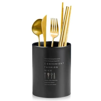 Imagen de Cyrank Soportes Para Utensilios De Cocina Acero Inoxidable encimera, Escurridor Cubiertos, Organizador Cuchara, Soporte Cocina, 3.94x5.12in(Negro)