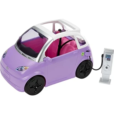 Imagen de Barbie Coche eléctrico Morado para muñecas con estación de Carga, se Convierte en descapotable, Juguete +3 años (Mattel HJV36)