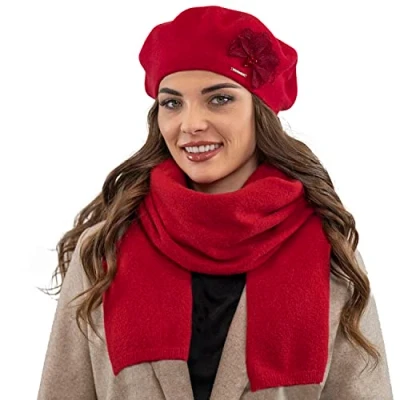 Imagen de Vivisence De Boina Y Bufanda Mujer para Invierno Otoño Conjunto Elegancia Comodidad Cumpleaños O Navidad 7036Kmpl, Rojo,Talla Única