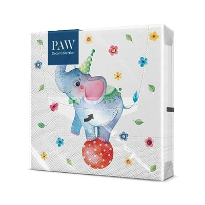 Imagen de PAW Servilletas Papel 3 Capas (33 x 33 cm) I 20 Unidades con Diseño de Cumpleaños Niña y Niño Decoradas para Cumpleaños, Fiesta Color: Circus Elephant