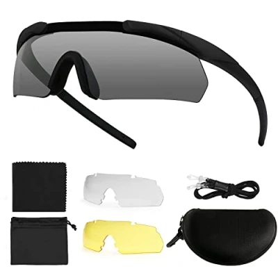 Imagen de Feyachi Gafas de Protección, Tiro Táctico con 3 Lentes Intercambiables, Ciclismo Transparentes, Protección Ocular Resistente a los Impactos(Negro)