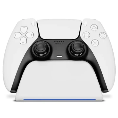 Imagen de Geekhome Cargador de Controlador Playstation 5 Pantalla Estado Carga RGB Diseño preciso Soporte Pared para PS5, Cable USB Estación gamepads Dualsense y Dualsen