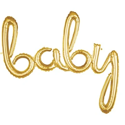 Imagen de Amscan 3669011 Globo de plástico con la palabra &quot;Baby&quot;, color dorado , color/modelo surtido
