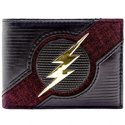 Imagen de DC Flash Emblema de Rayo Dorado Traje Texturado Billetera/Cartera Bi Fold ID &amp; Tarjetero, Negro