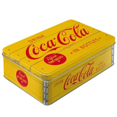 Imagen de Nostalgic Art Coca Cola Logo Yellow bote de almacenamiento plana, 23x16x7 cm