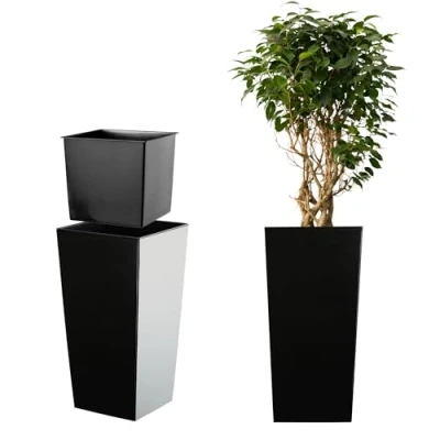Imagen de KADAX Macetero Alto de Diseño Moderno para Plantas Interior y Exterior, Maceta Grande Plástico, Jardinera Alta (Liso, Negro, 68 cm)