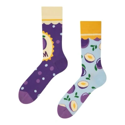 Imagen de Dedoles Calcetines Unisex Hombre Mujer y Niños Algodón muchos diseños divertidos diferente izquierda derecha, color: Morado, diseño: Mermelada de ciruela, tamaño: 35 38