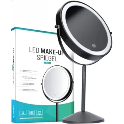 Imagen de Mirlux Maquillaje Espejo con Iluminación LED 10x Ampliación de afeitar 3 modos luz Recargable Negro