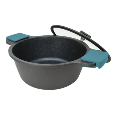 Imagen de ARCOS Thera Olla Grande de Cocina 28 Cm y 6,6 L. Cacerola Alta para Inducción, Gas Vitro. Aluminio Fundido con Tapa Cristal Mango Extraíble. Apta Lavavajillas. Color Negro Azul