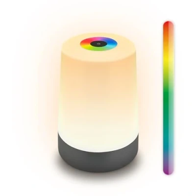 Imagen de Briloner lampara de mesa sin cable LED RGBW inalámbrica IP44 con pantalla táctil, regulable, batería intercambiable, mesita noche cable, 9x13 cm, antracita mate