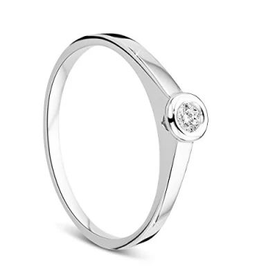 Imagen de Orovi anillo para mujer, de compromiso oro solitario, Diamante 9 quilates (375), blanco 0,05 con diamantes, hecho a mano en Italia, Dorado,