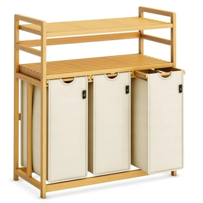 Imagen de AdelDream Cesto para la colada (150 L, 3 compartimentos, 2 estantes, extraíble y extraíble)