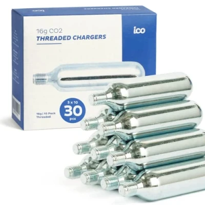 Imagen de ICO 16g Bombona CO2 Roscada 30uds para Usar con inflador CO2, Cartucho Accesorios Bicicleta MTB Y de Carretera.