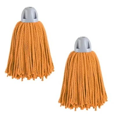 Imagen de MAYA Fregona MAX Pro Hilo. Limpieza Eficiente y Duradera para Superficies Lisas. 100 % Microfibra. Extra Absorbente Escurrefacil. Rosca Universal. Pack de 2 Fregonas (Naranja)