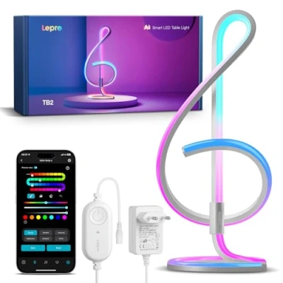 Imagen de Lepro TB2 AI Lámpara de Mesa Inteligente, LLM Luz Nocturna Espiral con Nota Diseño, 16 Millones Colores Sync Música y Control Voz Compatible Alexa, Iluminación Decoración Ambiental