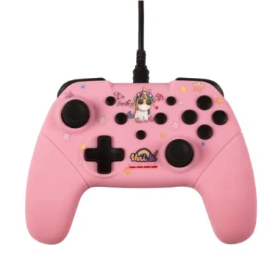Imagen de Konix Unik Controlador con Cable para Nintendo Switch, Switch OLED y PC de 3 m Diseño Be Funky, unicornio Rosa