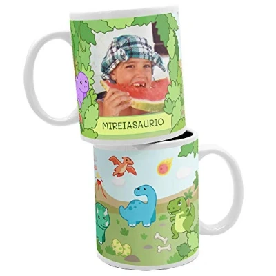 Imagen de Haberdashery Online Taza Personalizada de Cerámica, Diseño Dinosaurios, Capacidad 325 ml, Ideal para Desayunos, Texto y Foto Personalizables, Dinosaurios foto, Cerámica.