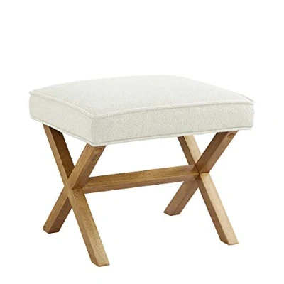 Imagen de Amazon Basics Taburete moderno de mediados Rectangular siglo, Lino, silla otomana, estructura en X, 50,8 cm ancho, marfil (Antes éramos Rivet)