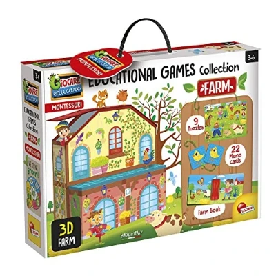 Imagen de Lisciani Colección de juegos educativos MONTESSORI Granja 3D Rompecabezas Juego memoria educativo 1 libro incluido A partir 3 años Fomenta la curiosidad